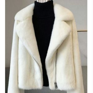 Beautiful white faux fur zip up down collar coat